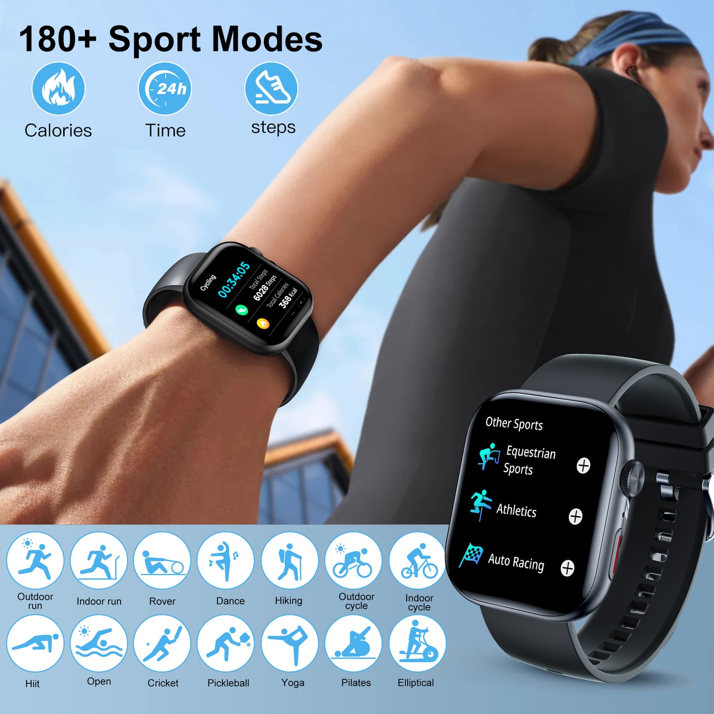 STA Smart Watch,IP68 Waterproof Smartwatch for Women Men 180+ Sports Modes,2.01-inch Fitness Tracker with Bluetooth Call(Answer/Make Calls) STA Smartwatch Compatible with Android and iPhone Black