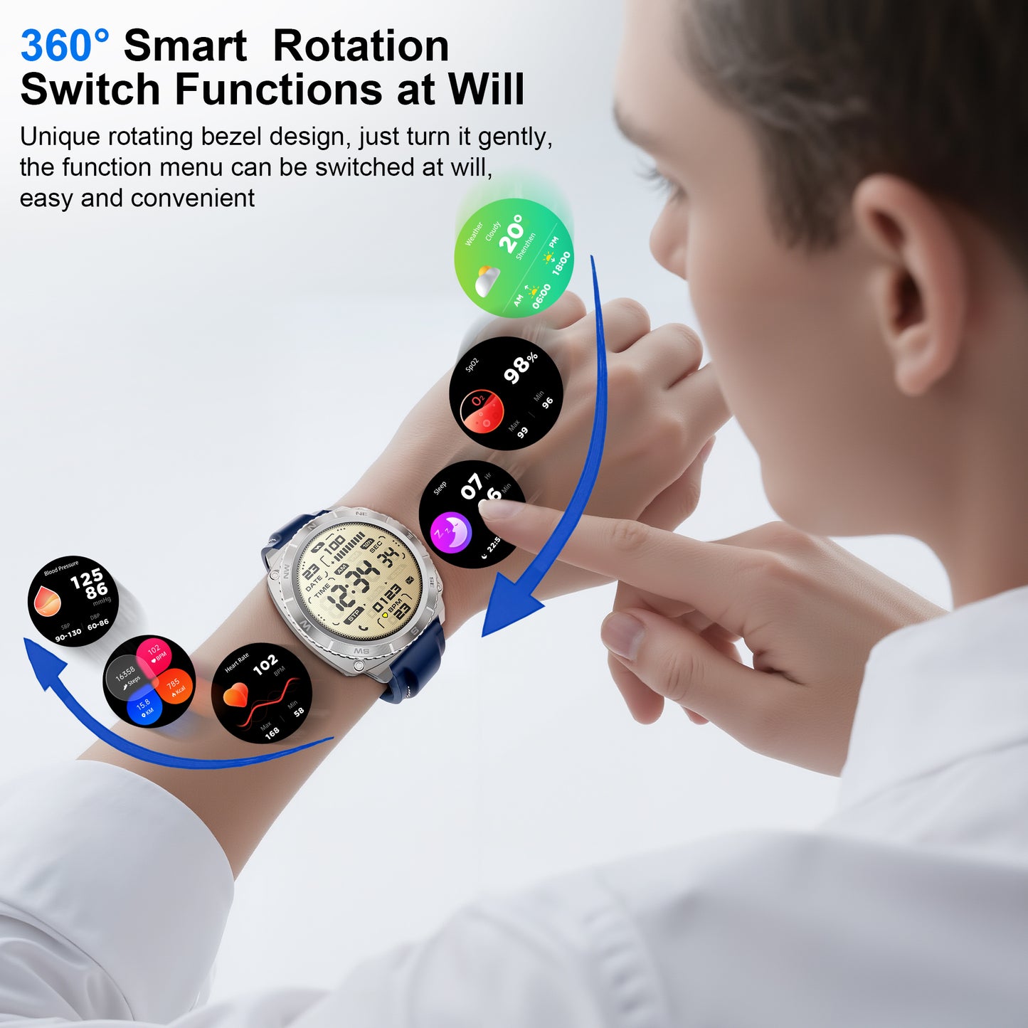 Smart Watch for Android and iPhone, Rotation Waterproof with Mechanical Feel Smartwatch for Women Men 1.43-inch Fitness Tracker, Smart Watch with Bluetooth Call(Answer/Make Calls)