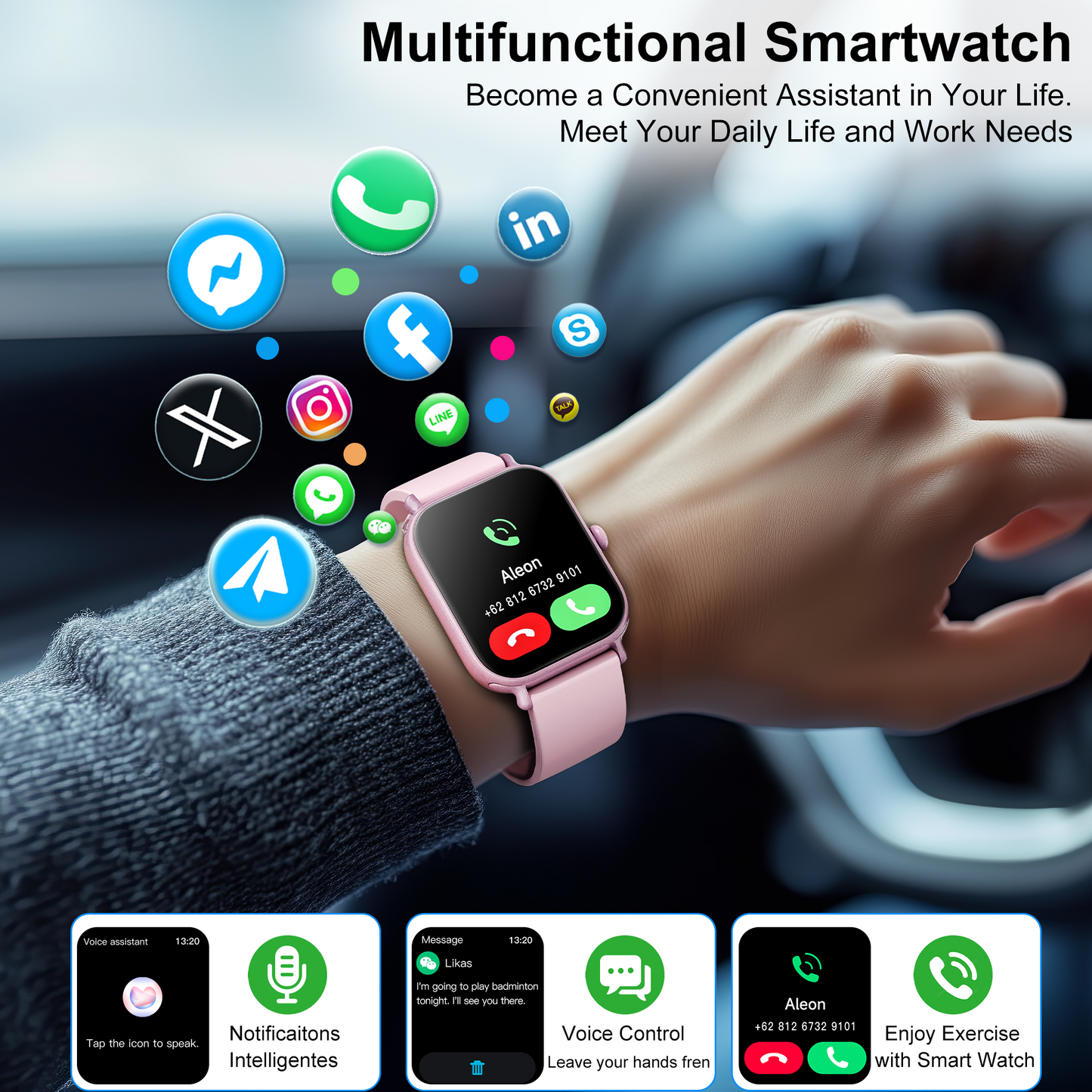 STA Smart Watch,IP68 Waterproof Smartwatch for Women Men 180+ Sports Modes,1.95-inch Fitness Tracker with Bluetooth Call(Answer/Make Calls) STA Smartwatch Compatible with Android and iPhone (Pink)