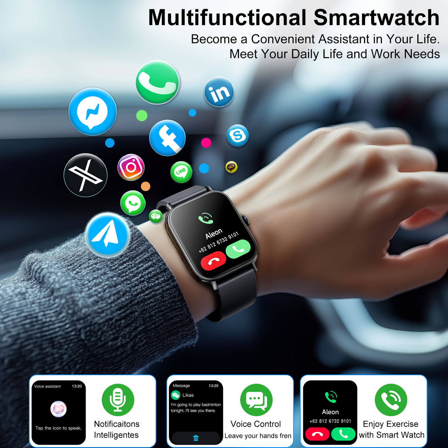 STA 1.95-inch Men Women's Smartwatch with Answer/Make Calls/180 Sports Modes/Message Reminder, IP67 Waterproof Fitness Tracker for Android Iphone Devices(Black)