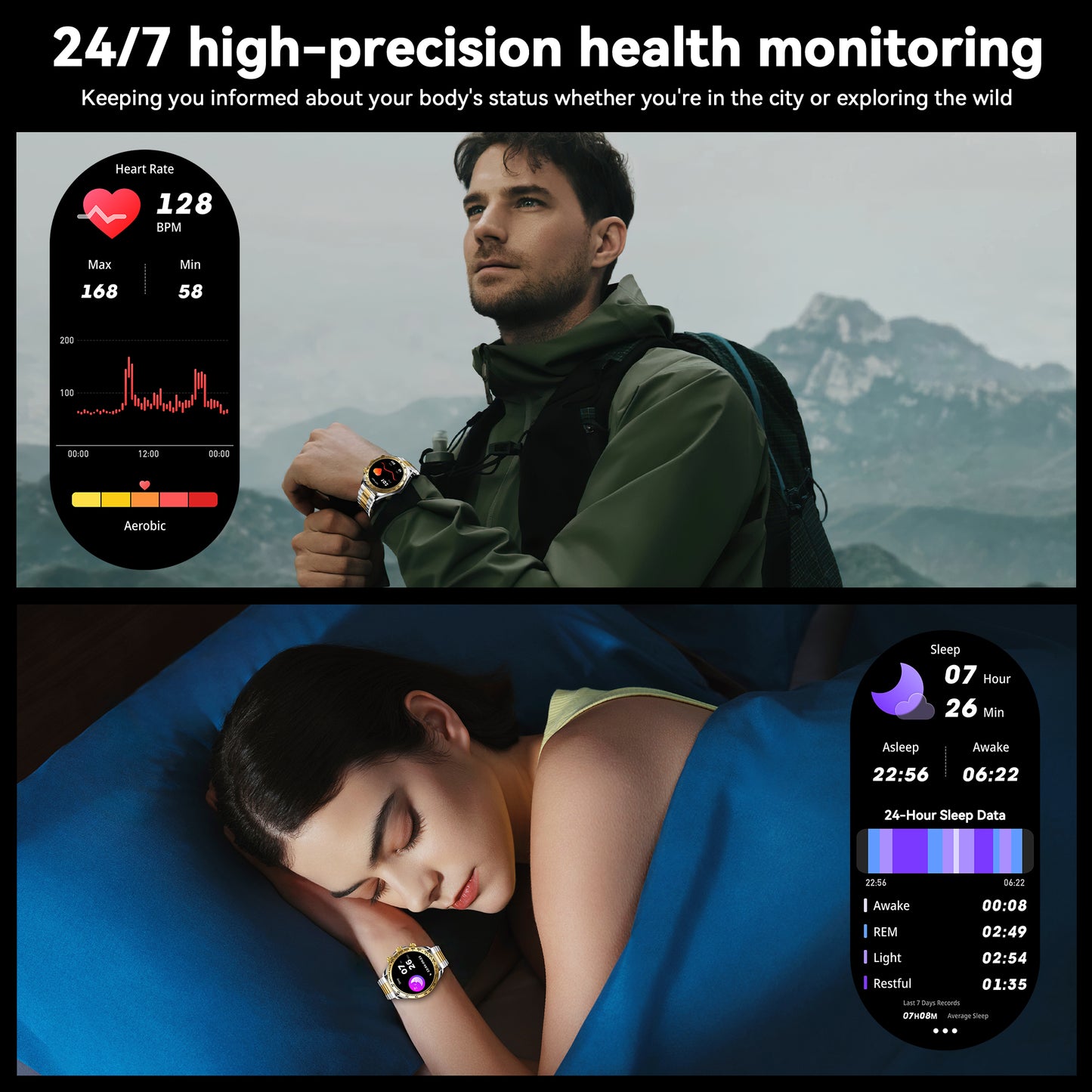Smart Watch for Android and iPhone, IP68 Waterproof Smartwatch for Women Men 180+ Sports Modes 1.43-inch Fitness Tracker, Smart Watch with Bluetooth Call(Answer/Make Calls), for Gift Black