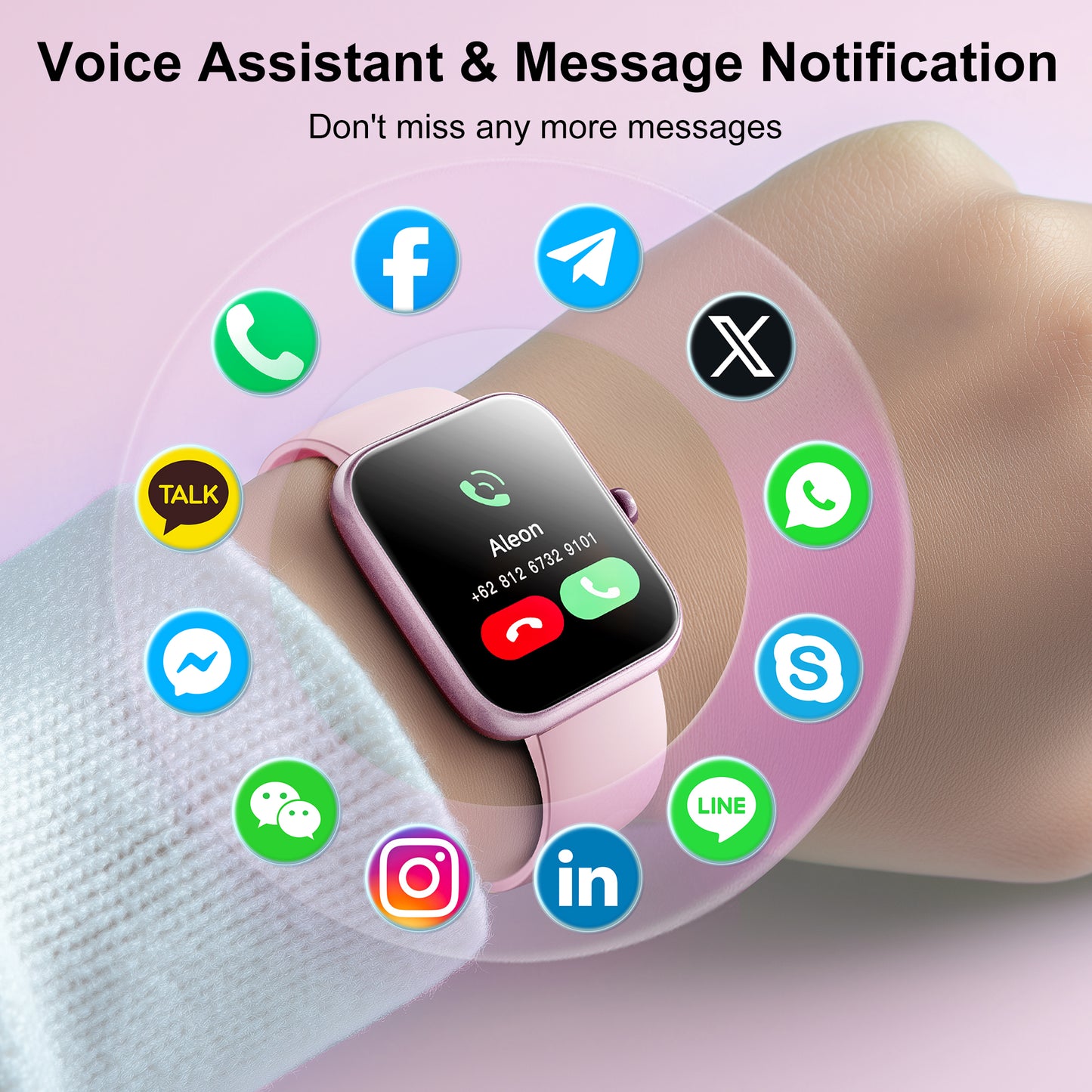 STA Smart Watch,IP68 Waterproof Smartwatch for Women Men 180+ Sports Modes,1.85-inch Fitness Tracker with Bluetooth Call(Answer/Make Calls) STA Smartwatch Compatible with Android and iPhone (Pink)