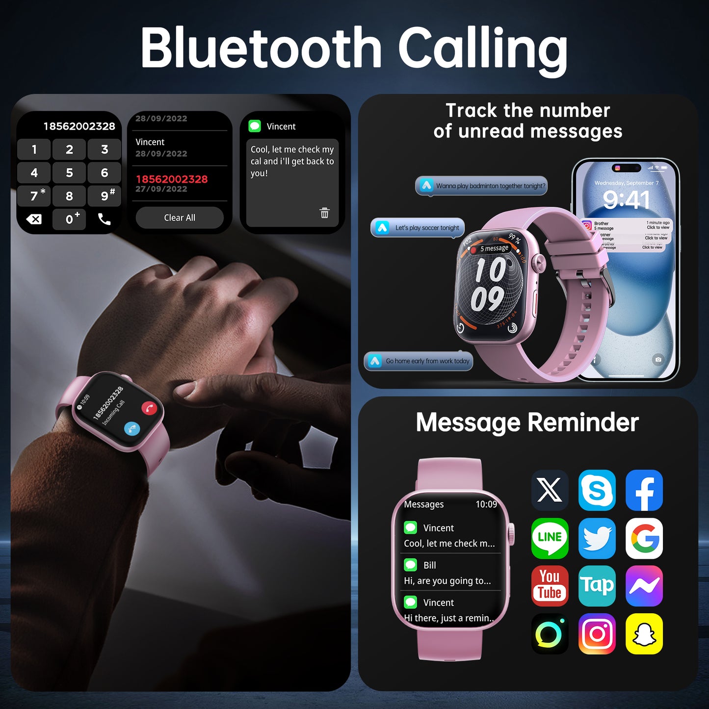 STA Smart Watch,IP68 Waterproof Smartwatch for Women Men 180+ Sports Modes,2.01-inch Fitness Tracker with Bluetooth Call(Answer/Make Calls) STA Smartwatch Compatible with Android and iPhone (Pink)