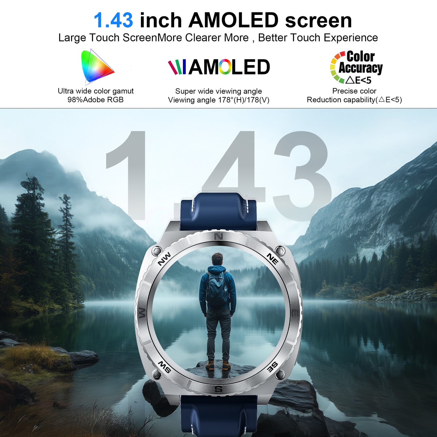 Smart Watch for Android and iPhone, Rotation Waterproof with Mechanical Feel Smartwatch for Women Men 1.43-inch Fitness Tracker, Smart Watch with Bluetooth Call(Answer/Make Calls)