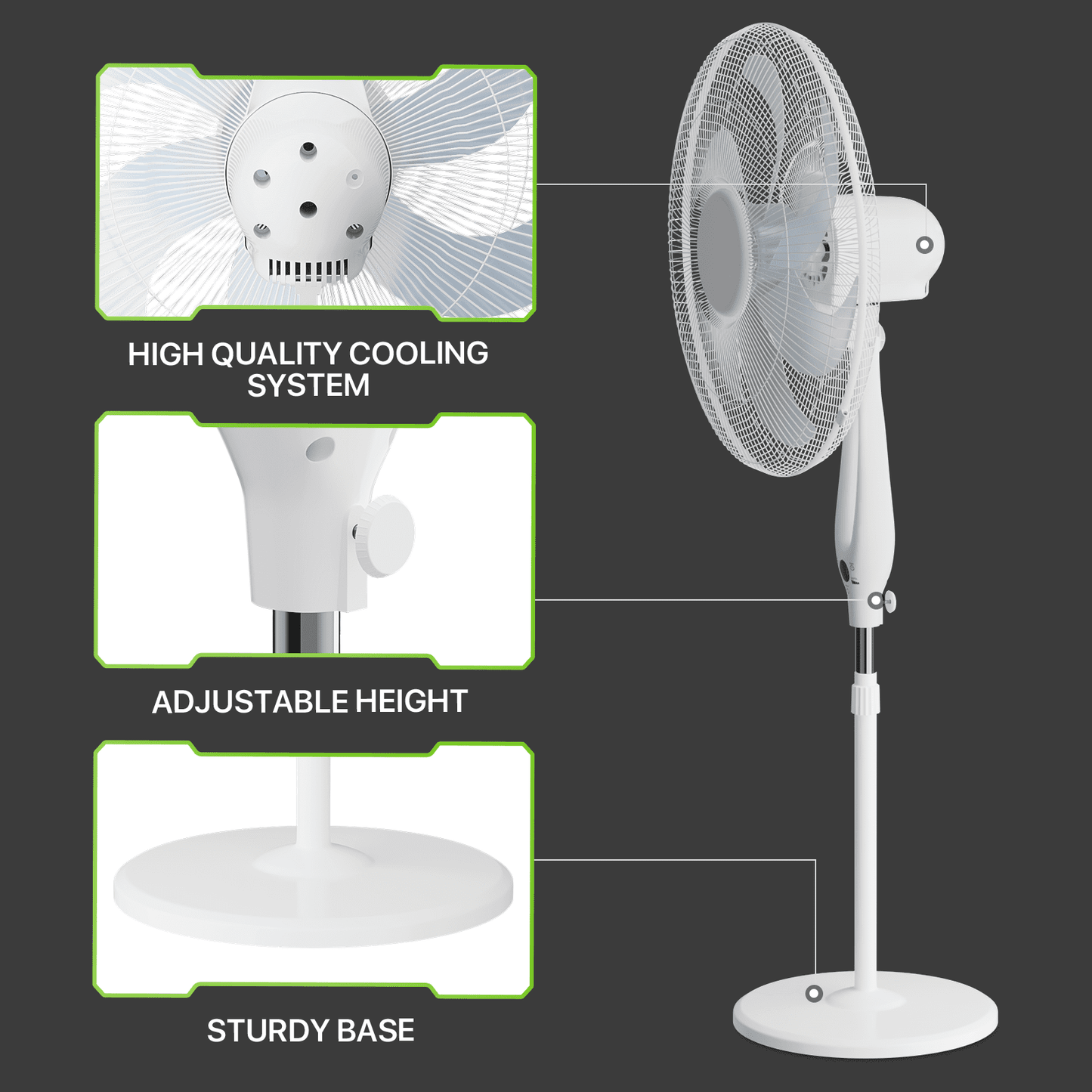 17" Oscillating Pedestal Fan, Adjustable Height Cooling Fan with Remote, Ultra Quiet Stand Up Fan, 12H Timer 3 Wind Speeds 3 Modes Floor Fan for Home Bedroom Office, White