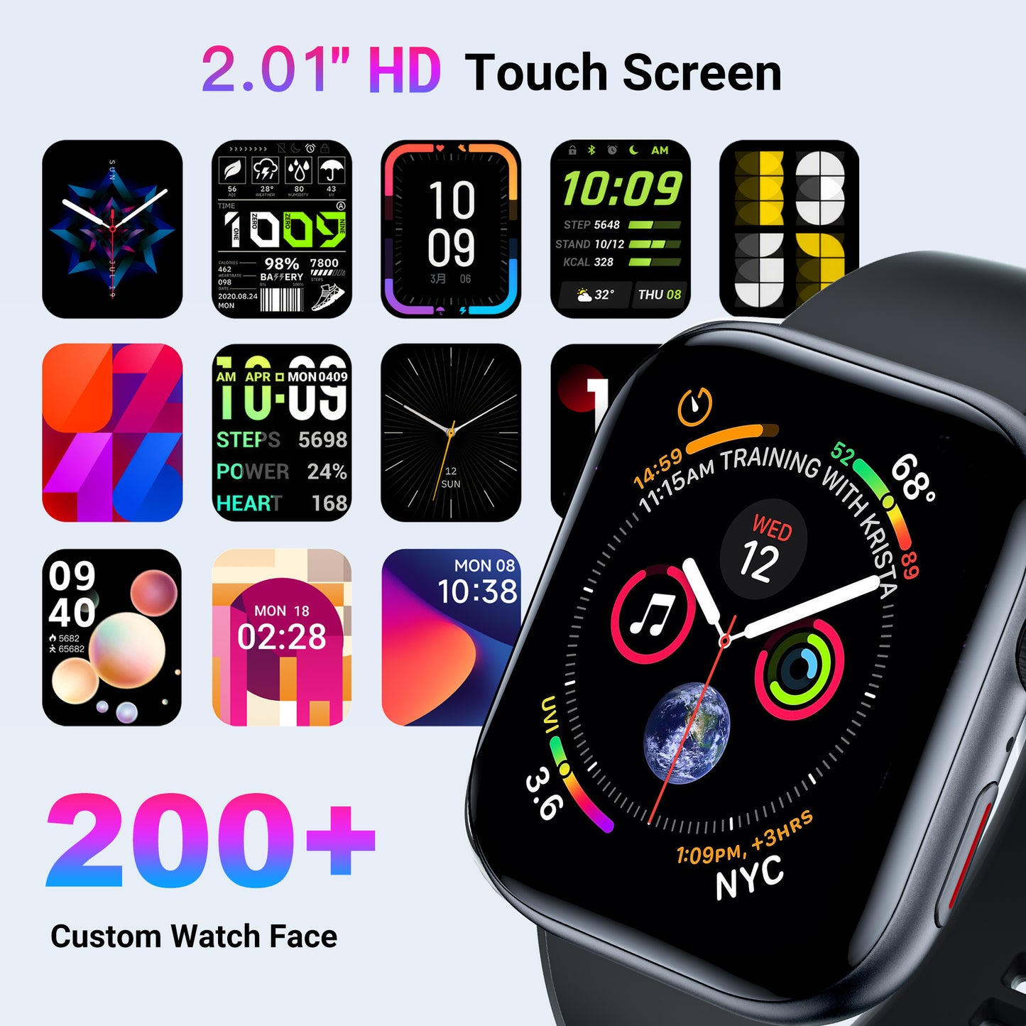 STA Smart Watch,IP68 Waterproof Smartwatch for Women Men 180+ Sports Modes,2.01-inch Fitness Tracker with Bluetooth Call(Answer/Make Calls) STA Smartwatch Compatible with Android and iPhone Black