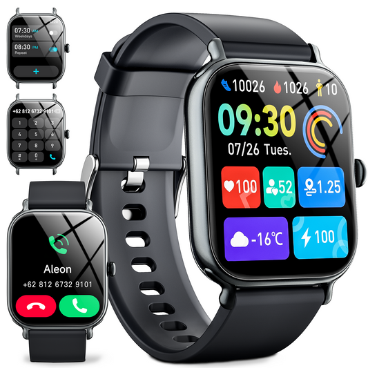 STA 1.95-inch Men Women's Smartwatch with Answer/Make Calls/180 Sports Modes/Message Reminder, IP67 Waterproof Fitness Tracker for Android Iphone Devices（Black）