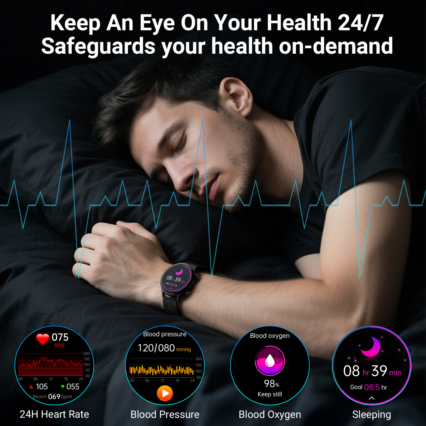 Smart Watch for Android and iPhone, IP68 Waterproof Smartwatch for Women Men 180+ Sports Modes 1.39-inch Fitness Tracker, Smart Watch with Bluetooth Call(Answer/Make Calls), for Gift Black