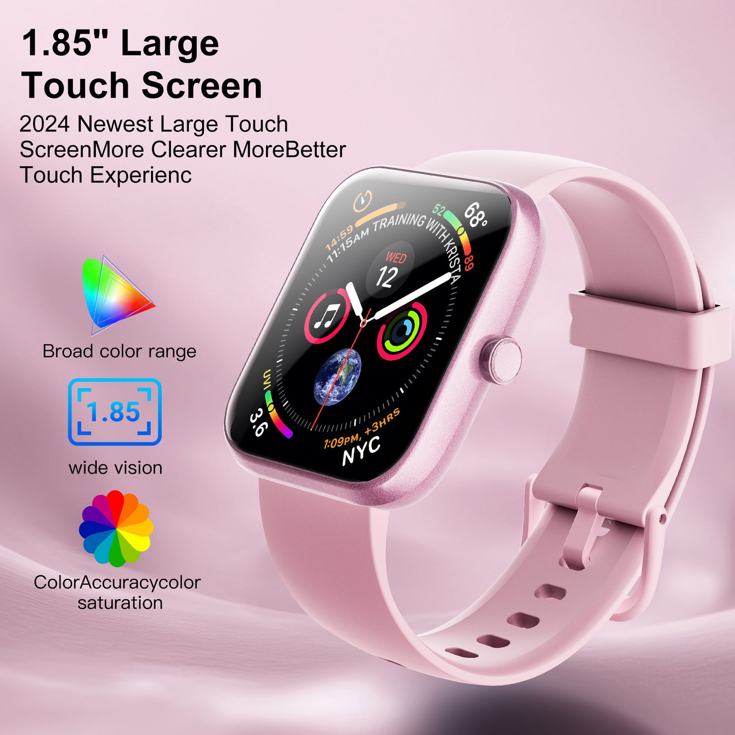 STA Smart Watch, LC88 Pink 1.95"HD Smart Watch for Man Women,180 Sport Modes, Fitness Activity Tracker, IP68 Waterproof, Smart Watch for Android iOS （pink）