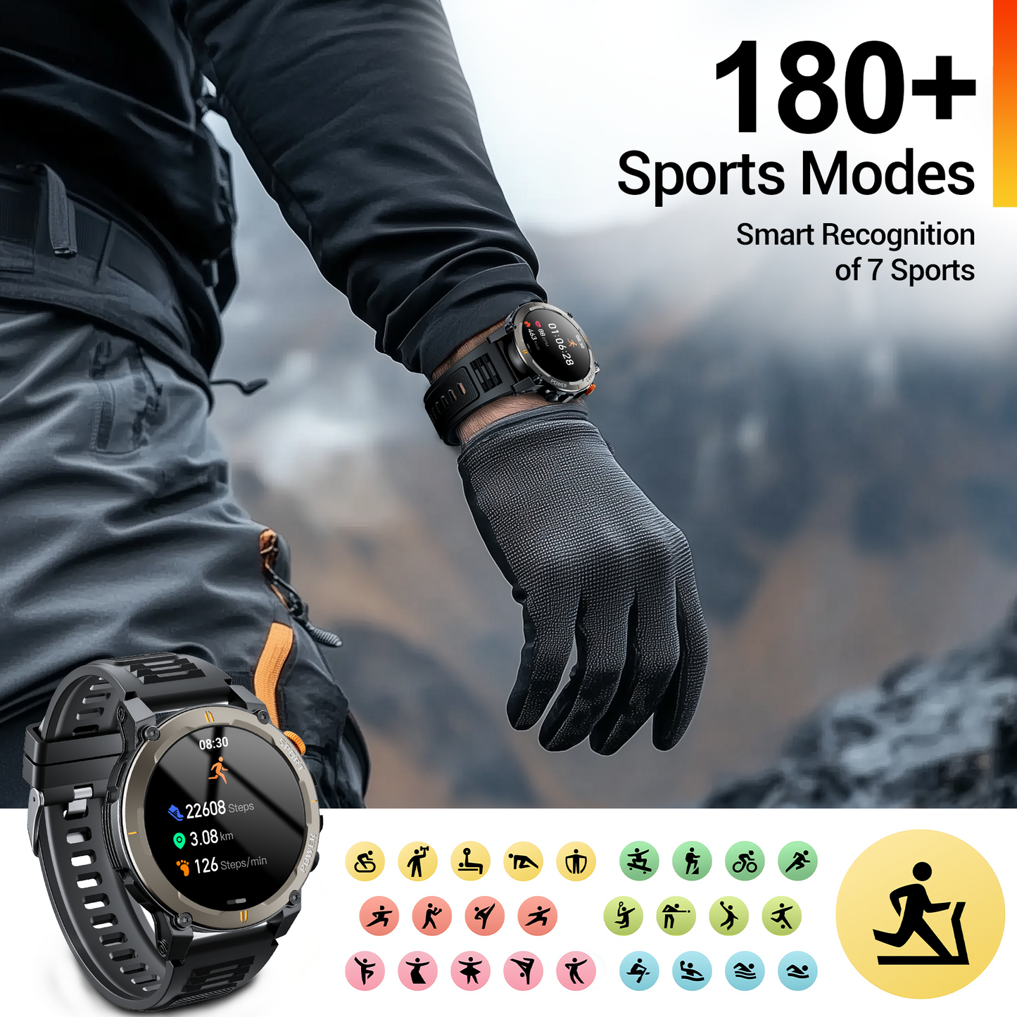 Smart Watch for Android and iPhone, IP68 Waterproof Smartwatch for Women Men 180+ Sports Modes 1.52-inch Fitness Tracker, Smart Watch with Bluetooth Call(Answer/Make Calls), for Gift Black