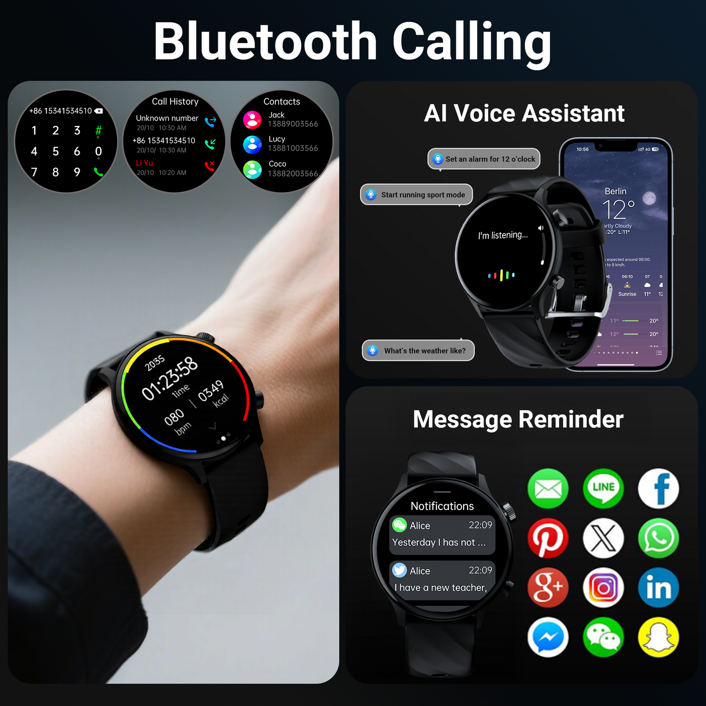 Smart Watch for Android and iPhone, IP68 Waterproof Smartwatch for Women Men 180+ Sports Modes 1.39-inch Fitness Tracker, Smart Watch with Bluetooth Call(Answer/Make Calls), for Gift Black