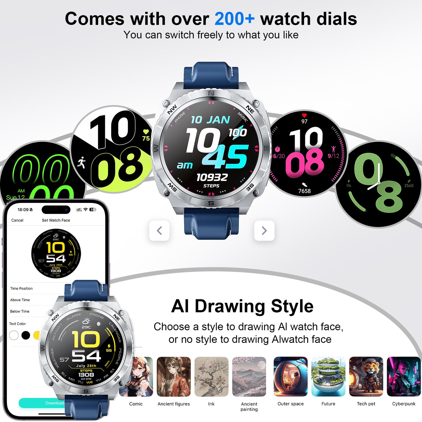 Smart Watch for Android and iPhone, Rotation Waterproof with Mechanical Feel Smartwatch for Women Men 1.43-inch Fitness Tracker, Smart Watch with Bluetooth Call(Answer/Make Calls)