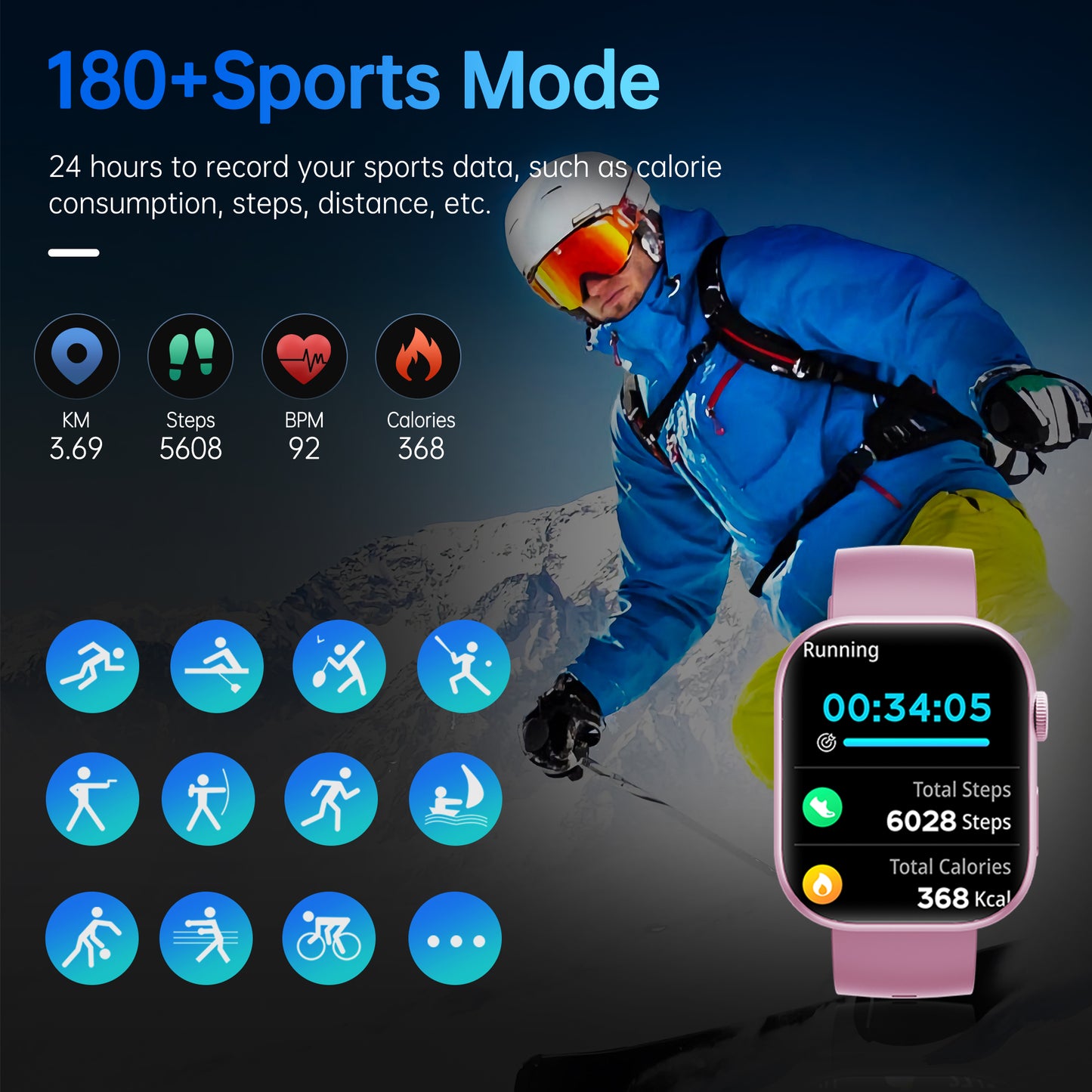 STA Smart Watch,IP68 Waterproof Smartwatch for Women Men 180+ Sports Modes,2.01-inch Fitness Tracker with Bluetooth Call(Answer/Make Calls) STA Smartwatch Compatible with Android and iPhone (Pink)