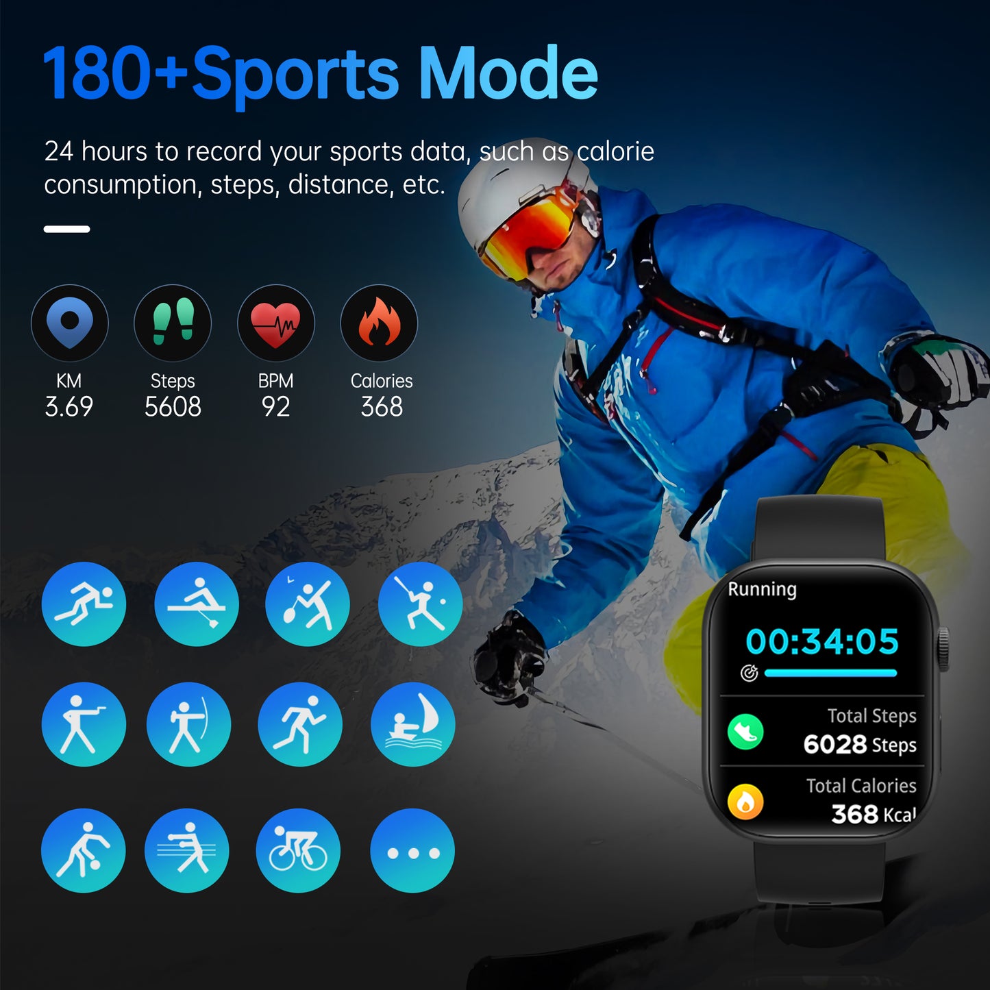 STA Smart Watch,IP68 Waterproof Smartwatch for Women Men 180+ Sports Modes,2.01-inch Fitness Tracker with Bluetooth Call(Answer/Make Calls) STA Smartwatch Compatible with Android and iPhone (Black)