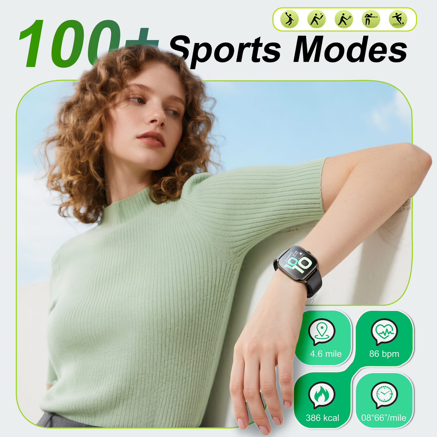 STA Smartwatch – Fitness and Sleep Tracker with 1.72" HD Display, Precise GPS, Call and Messaging, 24/7 Sleep Monitoring, 100+ Professional Sports Modes, Ideal for Sleep and Sports（Black）