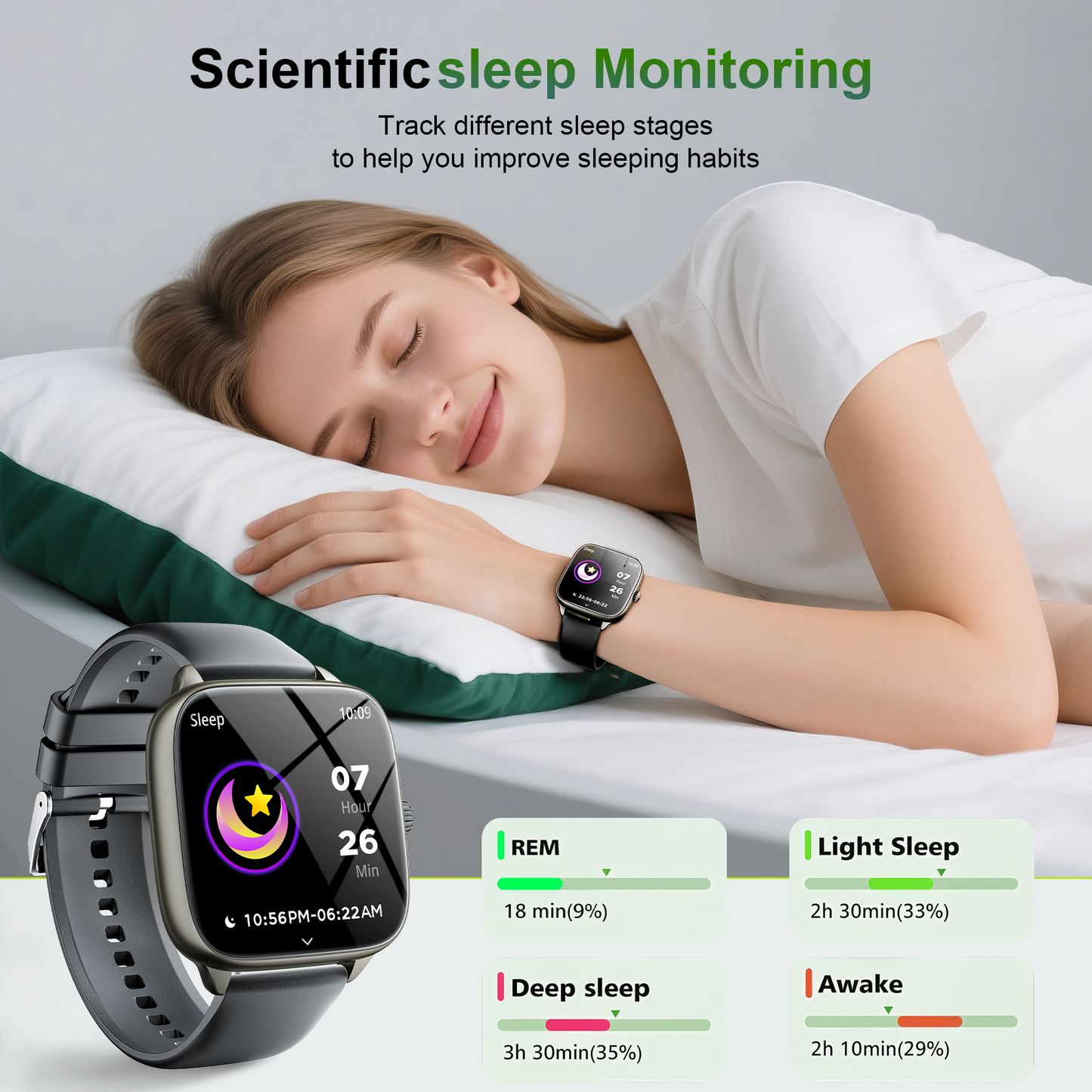 STA Smartwatch – Fitness and Sleep Tracker with 1.72" HD Display, Precise GPS, Call and Messaging, 24/7 Sleep Monitoring, 100+ Professional Sports Modes, Ideal for Sleep and Sports（Black）