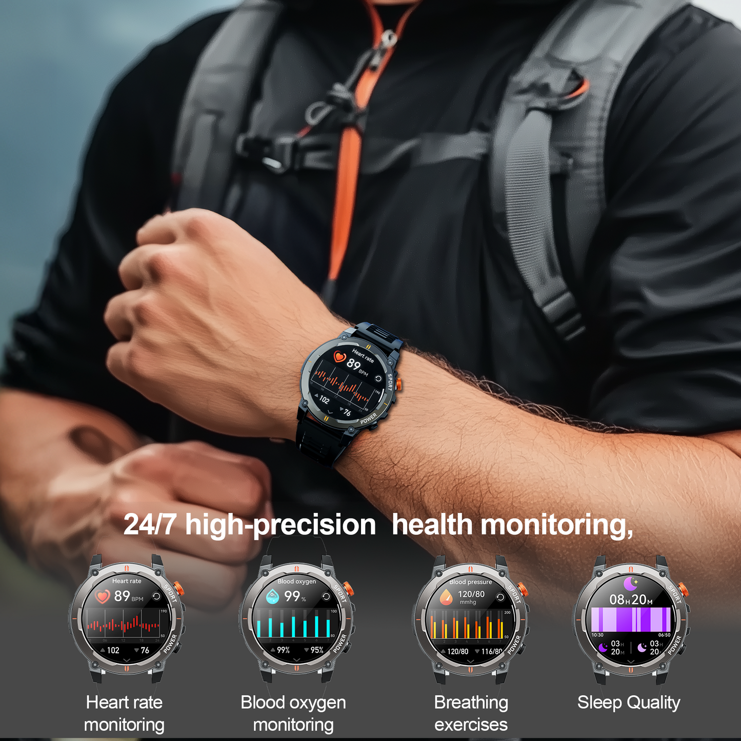 Smart Watch for Android and iPhone, IP68 Waterproof Smartwatch for Women Men 180+ Sports Modes 1.52-inch Fitness Tracker, Smart Watch with Bluetooth Call(Answer/Make Calls), for Gift Black