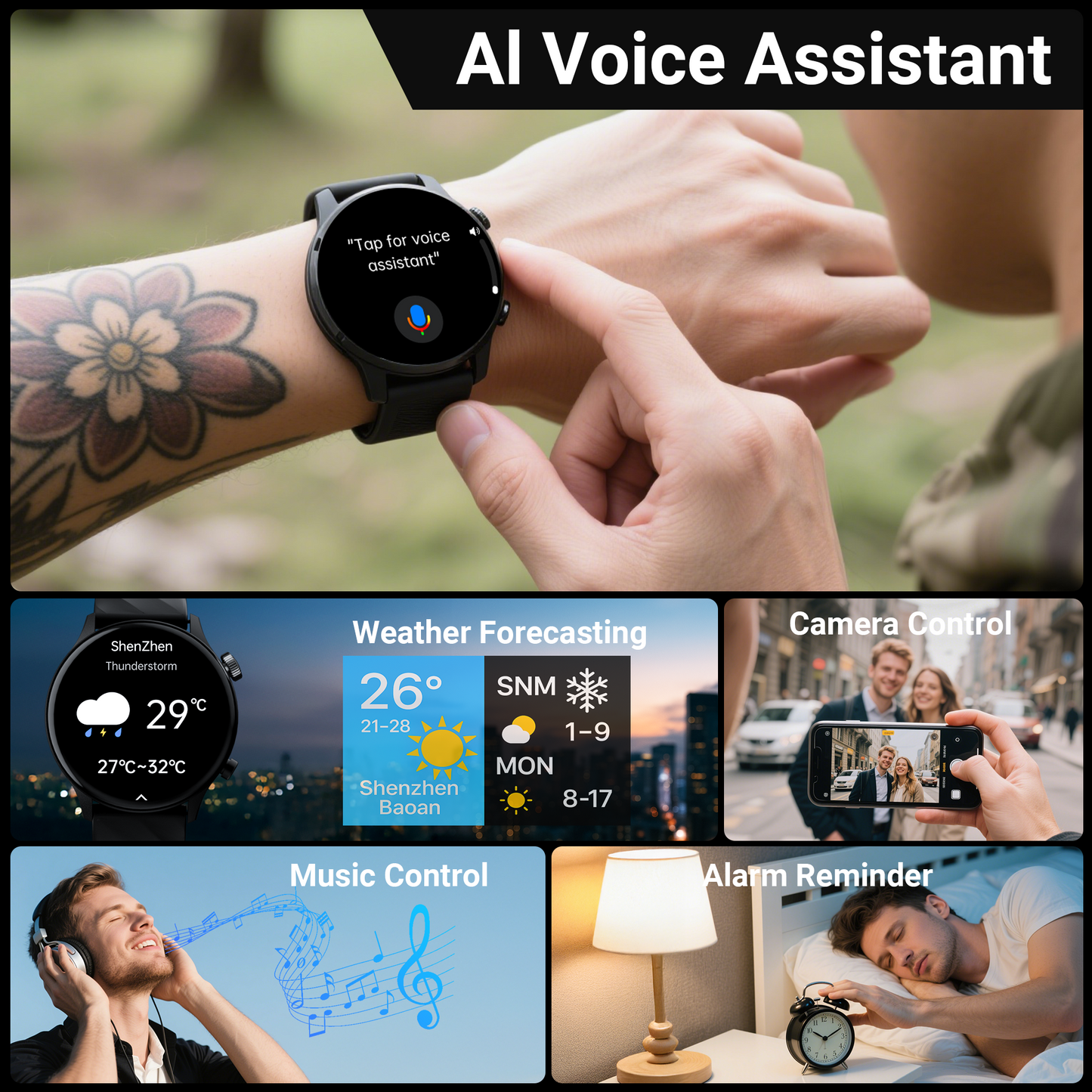 Smart Watch for Android and iPhone, IP68 Waterproof Smartwatch for Women Men 180+ Sports Modes 1.39-inch Fitness Tracker, Smart Watch with Bluetooth Call(Answer/Make Calls), for Gift Black