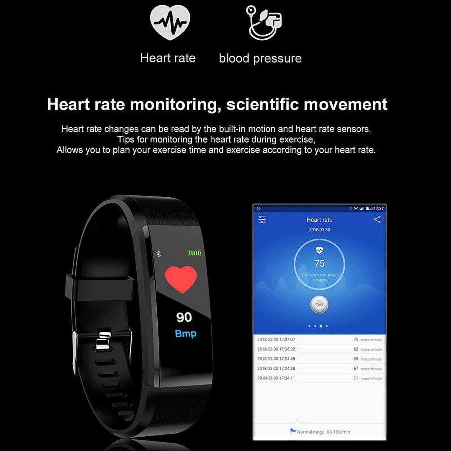 Fitness Tracker Activity Watch with Heart Rate Monitor, Waterproof Smart Band with Step Counter, Calorie Counter, Pedometer for Kid's, Women and Men