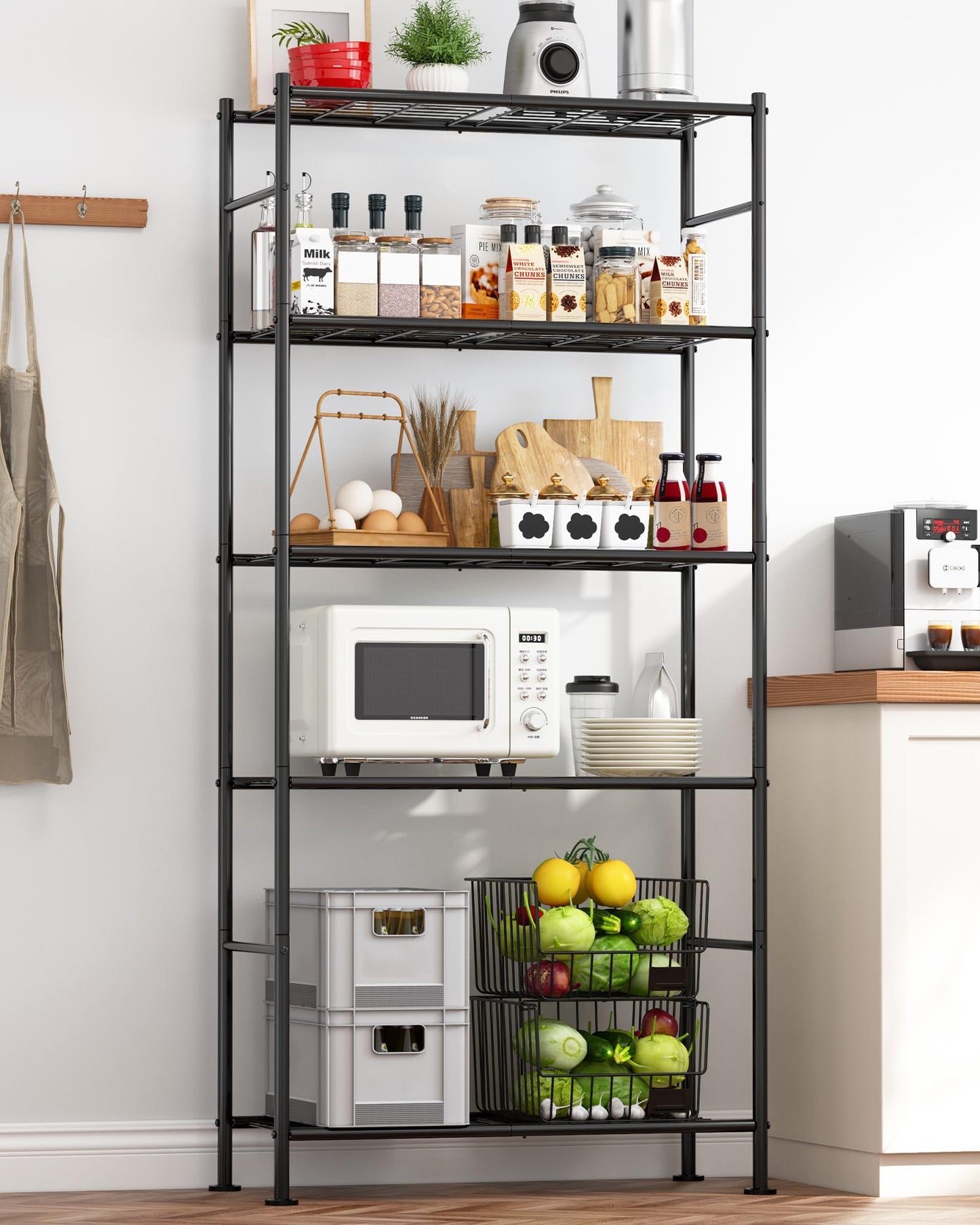 Storage Shelves - 5 Tier Shelf Organizer, Heavy Duty Garage Shelving Unit with Leveling Feet, Stable Metal Shelves Organizer for Pantry, Kitchen and Closet, 33.1" W X 12.6" D X 72.0" H, Black