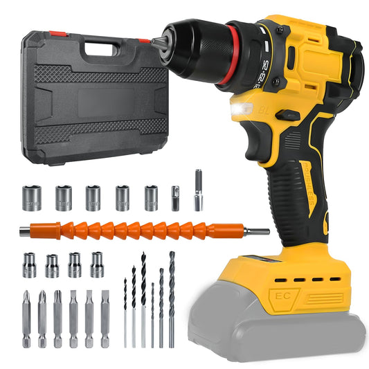 Cordless Drill Driver, Electric Drill for Dewalt 20V Battery, Brushless Drill Driver with 2 Variable Speeds, 25+1 Torque, 3/8" Keyless Chuck, 60N.M, Power Drill for Home Repairing(No Battery)