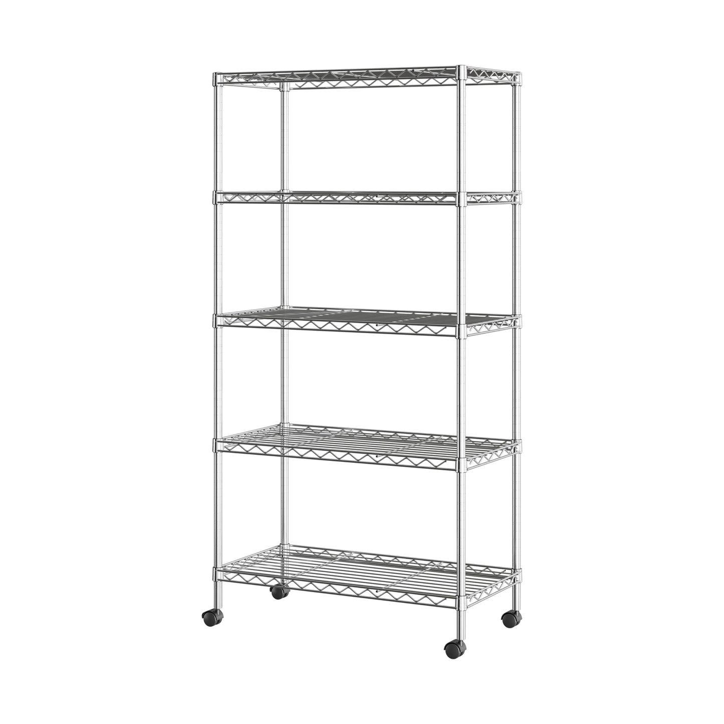 5-Tier Wire Shelving with Wheels, 5-Tier, 30"" W x 14"" D (NEW MODEL), Chrome Plating, Plated Steel