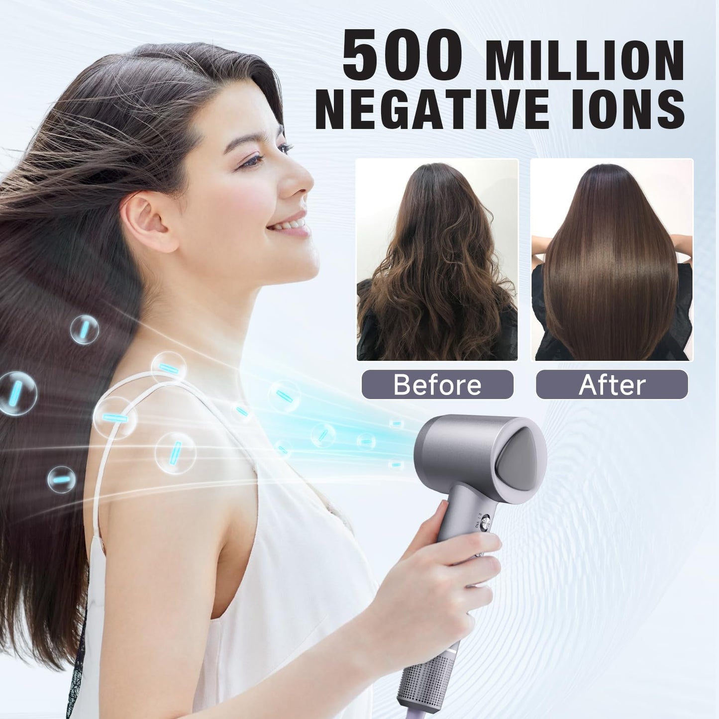 Hair Dryer, 160000 RPM Portable Professional Ionic Hair Dryer with 500 Million Negative Ions, Fast-Drying, Low Noise with Diffuser & Nozzle, Lightweight for Home and Travel