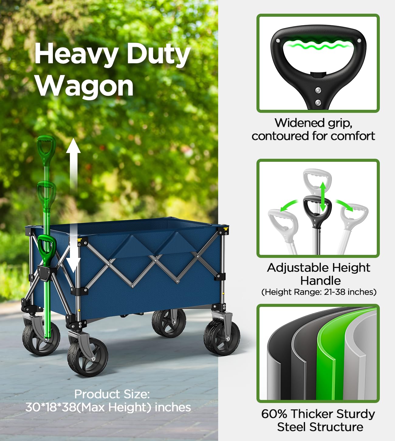 Beach Wagon,Collapsible Wagon 220lbs with Big Wheels Foldable Wagon Carts,Portable Utility for Garden Grocery Sports Camping All Terrain-Blue