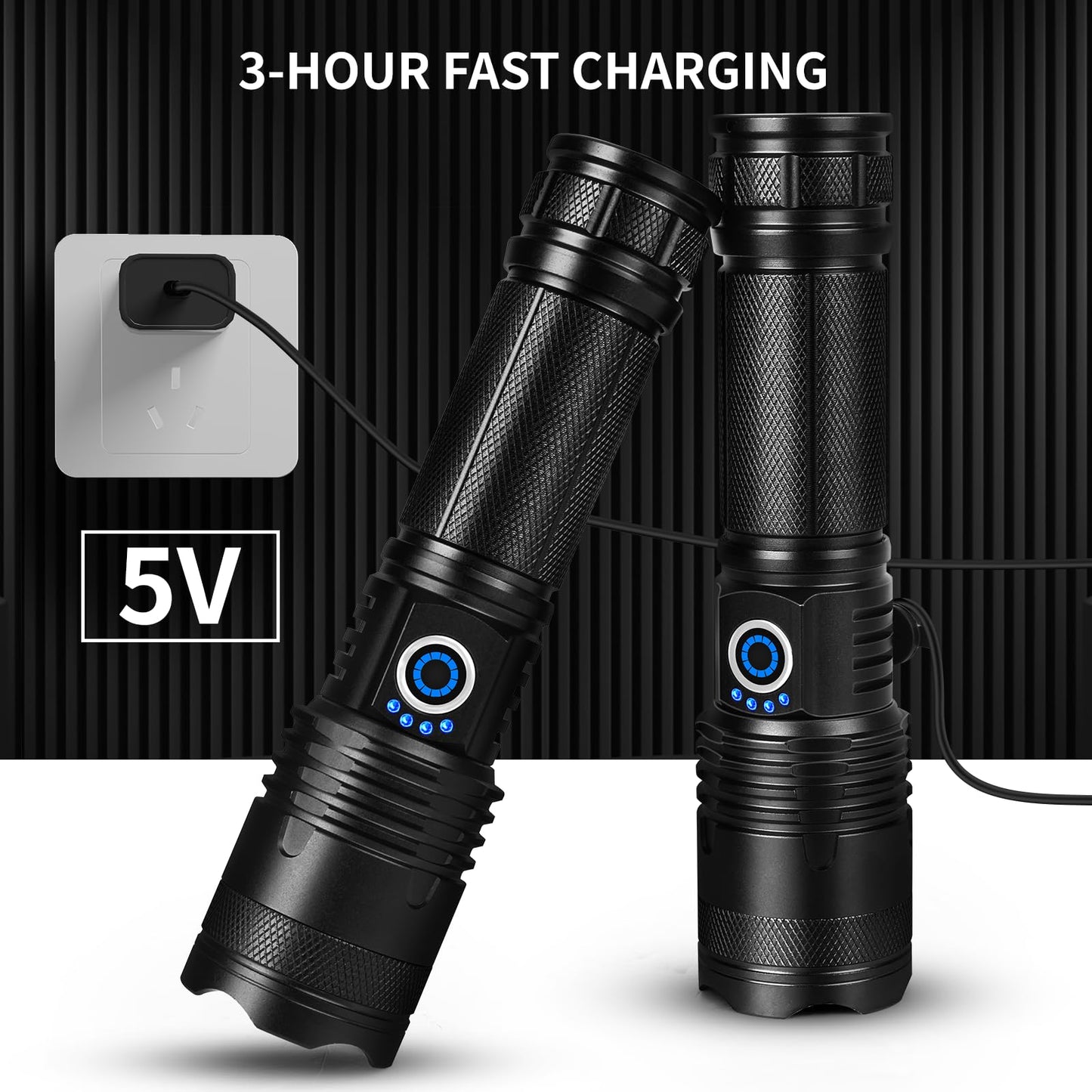 Rechargeable LED Flashlights High Lumens, 990,000 Lumens Super Bright Flashlights with 5 Modes, Waterproof Powerful Flash Light Multifunctional Flashlights for Home Camping Hiking(2 Pack)