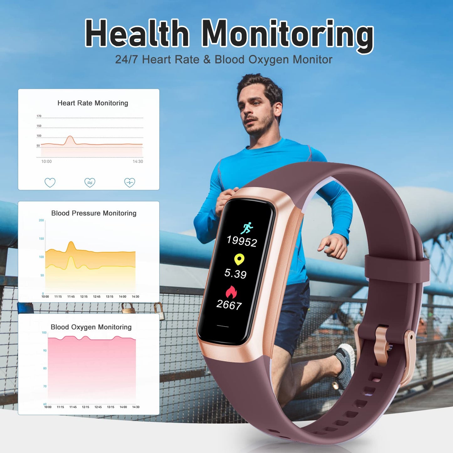 Fitness Tracker with 24/7 Heart Rate, Blood Oxygen Blood Pressure Sleep Monitor, Activity Trackers 5 ATM Waterproof,Step Calorie Counter Pedometer Health Smart Watch for Women Men