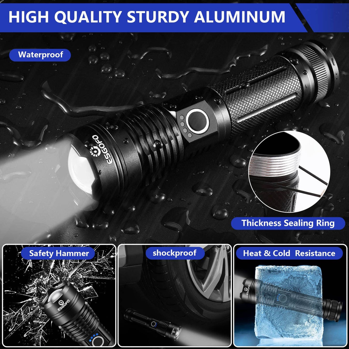 Flashlights High Lumens Rechargeable,1000000 Lumens Super Bright Handheld LED Flash Light,Powerful Emergency Linternas, Waterproof, Long Lasting, for Hiking Camping Gift