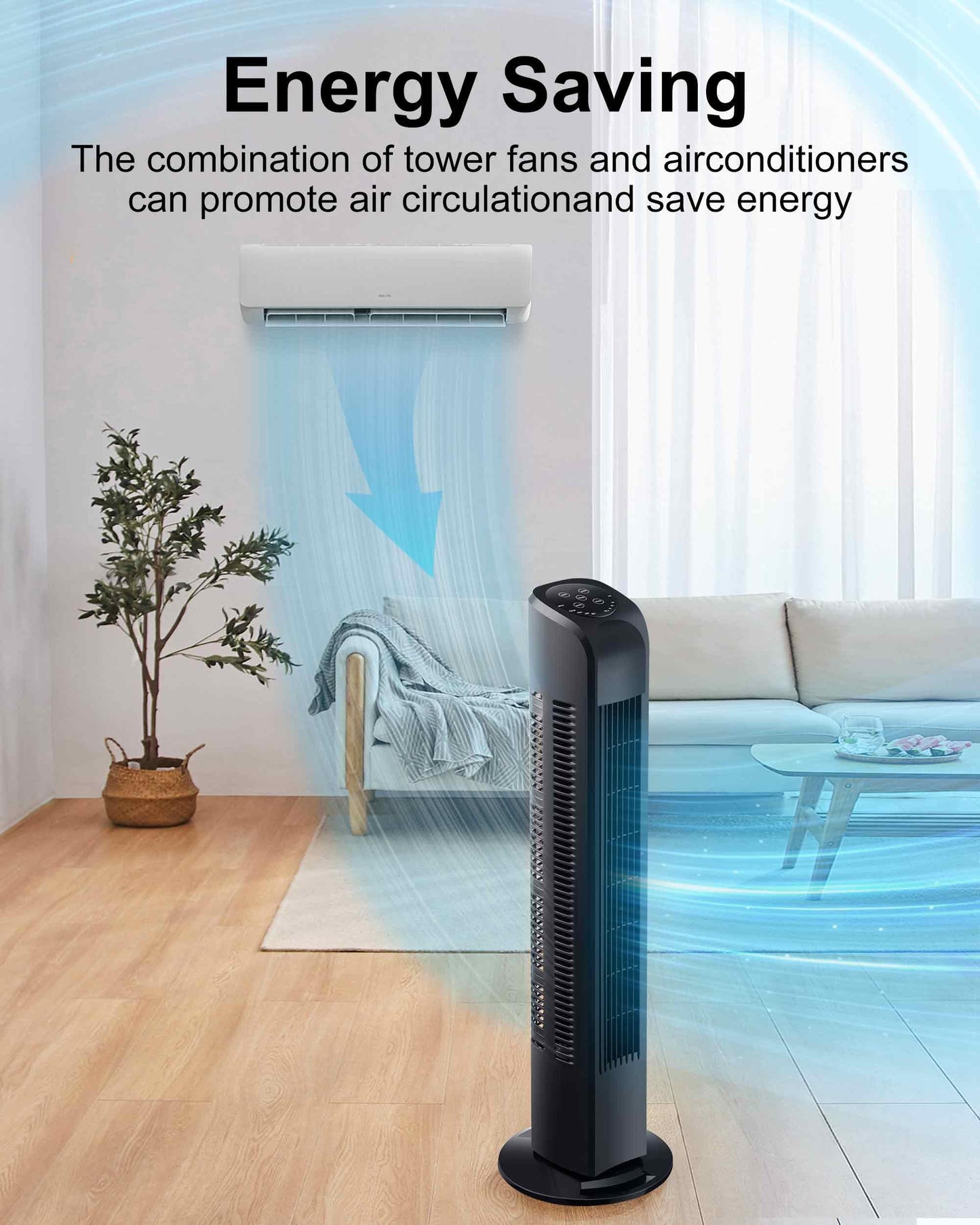 Tower Fan with Remote, Electric Standing Tower Fan Floor Fan for Bedroom Indoor Office and Home Use,Quiet Cooling Portable Bladeless Tower Fans, 30 inchs, Black Tower Fan